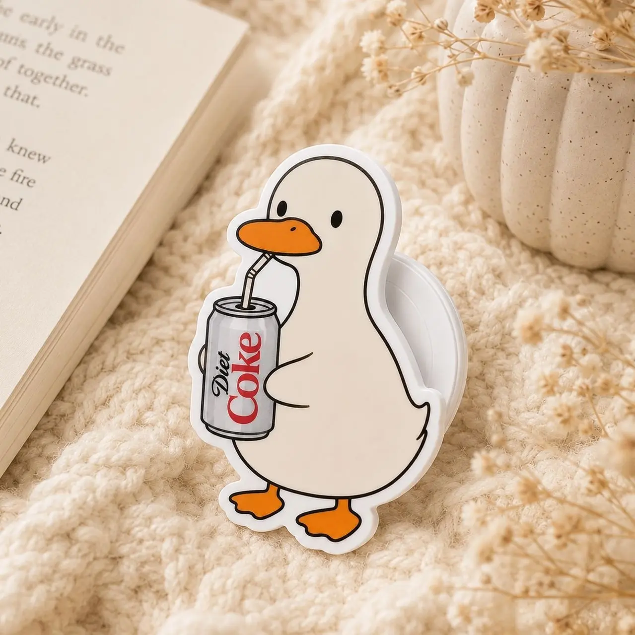 Duck Drinking Soda MagSafe Phone Grip, Cute White Duck with Soda Can Magnetic Holder, Kawaii Phone Stand, Gift for Duck Lovers and Teens