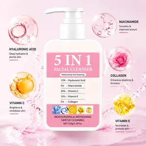 5-in-1 Facial Cleanser with Hyaluronic Acid, Niacinamide & Vitamin C - Gentle Daily Face Wash for Hydrating & Brightening Skin, Cleansing Skincare Gift, Facial Cleansing