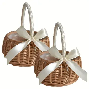 Wedding Flower Child Basket Set, Wicker Vine Basket with Handle, Petal Basket Candy Storage Basket, Vine Box Home Decor, White Organiser Big