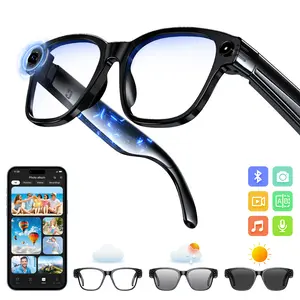 4-In-1 AI smart glasses (Bluetooth connection), 8 million pixel high-definition camera glasses, 1200P video recording glasses, AI voice assistant, AI photo recognition, color-changing lenses, suitable for all indoor and outdoor activities