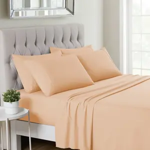 Split King 7-Piece Sheet Set (Includes 2 Fitted Sheets), Deluxe 1500 Series Double Brushed Microfiber - Peach