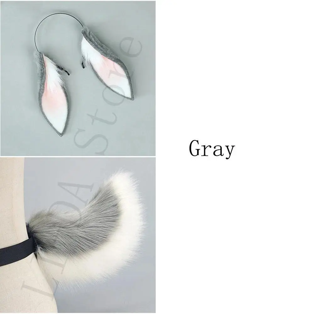 2Pcs/set Bunny Floppy Ear Hairband Fluffy Rabbit Tail Plush Animal Ears Tail Kawaii Anime Cosplay Halloween Costume Accessories