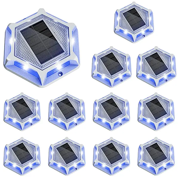 Solar pathway lights, 12-pack outdoor waterproof solar deck lights, dual LED white/blue, wireless IP65 rated lights suitable for sidewalks, paths, patios, docks