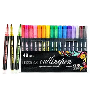 Glitter Markers Self Outline Pens, 8/12/24/36/48PCS Shimmer Outline Marker, Self-Outline Metallic Pen Art Supplies for Teen Girl Birthday Gifts, Arts and Crafts Drawing Supplies Kits Birthday Gift for Kids Girls Ages 4, 6, 8, 10, 12 Year Old