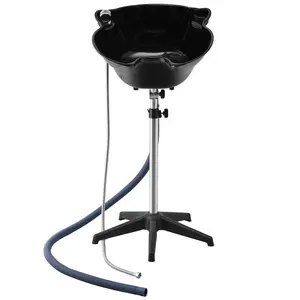 VEVOR Portable Shampoo Bowl, Deep Shampoo Sink for Washing Hair with Adjustable Height and Angle, Includes Drain Hose, Shower Head, Portable Wash Bowl for Barbershop Beauty Salon Spa Center, Black