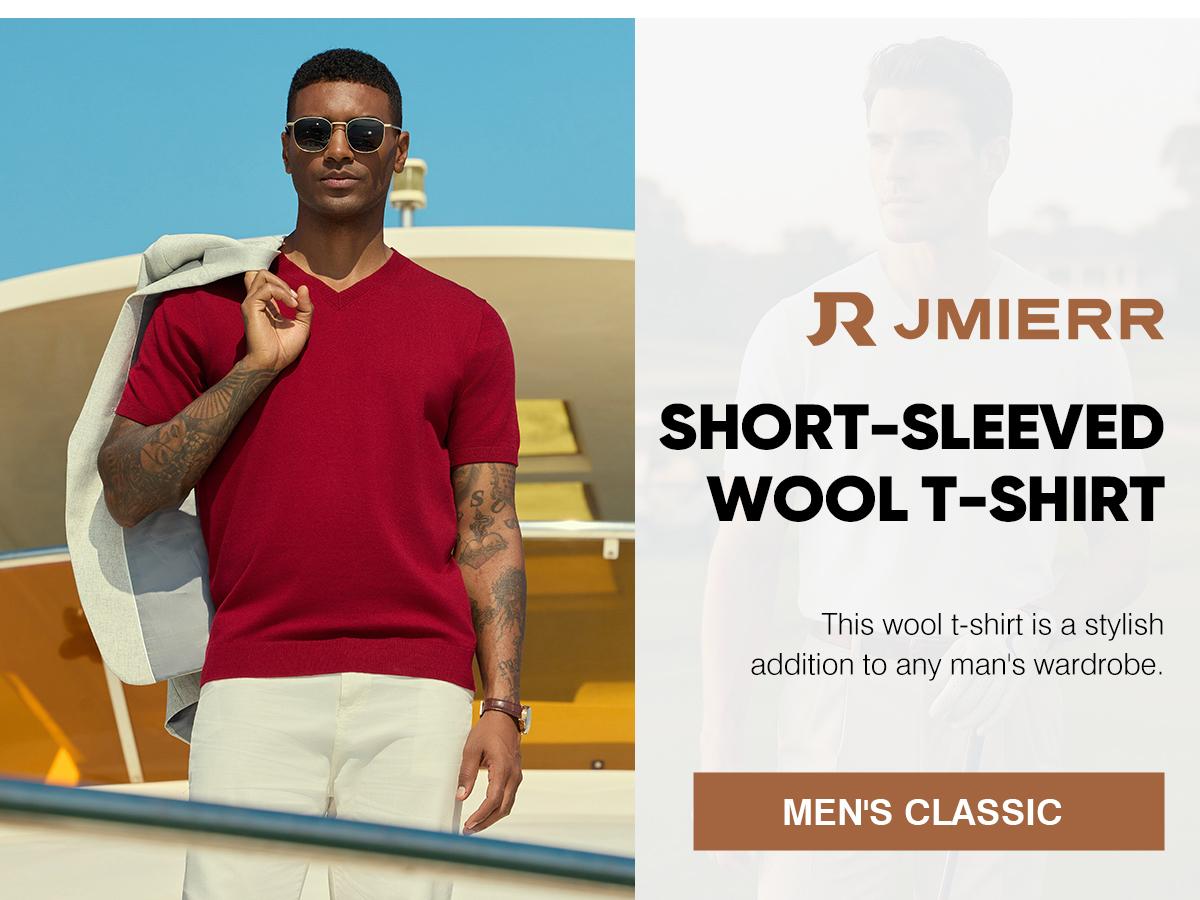 JMIERR Men's Wool Blend Short Sleeve V-Neck Sweater Soft Textured Knit Pullover for Business Casual Wear