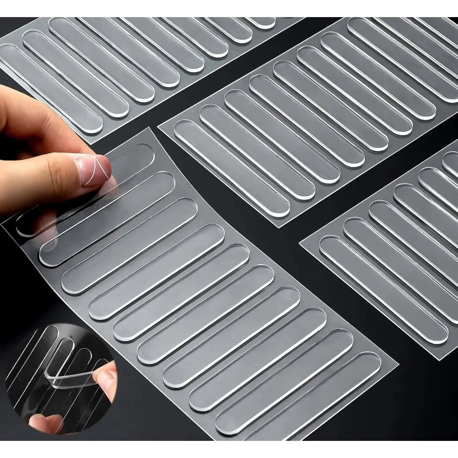 Cabinet Door Bumpers, 40 pcs Cabinet Bumper Clear Self Adhesive, Rubber Bumpers Stripes, Clear Bumper for Cabinets Pads for Sound Dampening Buffer Pads（2.75 * 0.4in）