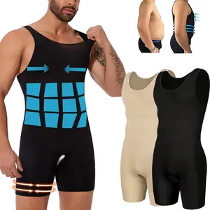 Menswear Shapewear Bodysuits Tummy Control Chest Compression Body Shaper Breathable Comfortable Soft Stretch Solid Shirts Tops for All Seasons Fitness Clothes Shorts Fabric Layer Overalls