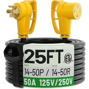 NEMA 14-50P to NEMA 14-50R 25FT 50 Amp RV/EV Extension Cord Outdoor with Grip Handle, Flexible 4 Prong Heavy Duty RV Power Cord , 50A 125/250V 6250/12500W STW, ETL Listed