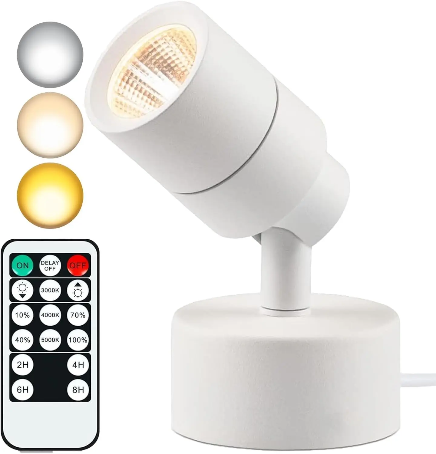 Indoor LED Floor Lamp Spotlights - 3W Dimmable 3CCT Uplighting with Timer, Remote Control, 5.9FT Plug Cord for Plants, Portraits, Pictures (White)