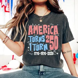 Comfort Colors America Turns 250 I Turn 50 Shirt, Born In 1976 50th Birthday Gift, Usa Semiquincentennial Patriotic Tee, 1776 1976 2026 Celebration Top, Unisex Fitted Short Sleeve Tee