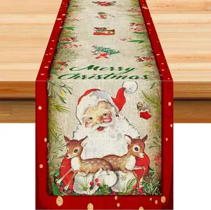Christmas Table Runner Xmas Holiday Santa Claus Kitchen Dinner Table Decorations Merry Christmas Table Runner for Indoor Outdoor Home Party Decor 13 x 91 Inch