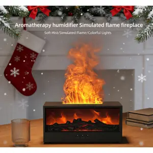 Air Purifier and Humidifier Enhanced Fireplace Diffuser – 7-Color LED Flame Effect, 300ml Large Capacity, Remote Control & Timer for Cozy Aromatherapy at Home, Bedroom & Office Ultrasonic with