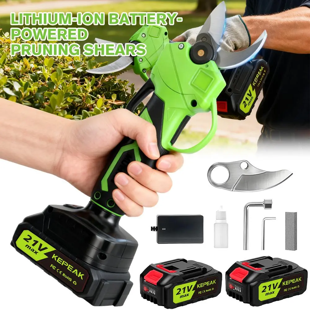 Cordless Electric Pruning Shears, 30mm (1.18") Cutting Diameter, SK5 Steel Blade, 13000mAh Rechargeable Lithium Battery, Lightweight Handheld Power Pruner Quick Charger for Tree Trimming Branch Cutter, Green