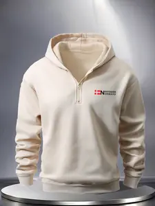 Fashion Norway Half-Zip Hoodie, National Print Design, Soft Fabric, Trendy Men's Daily & Casual Wear, Perfect for Everyday Style