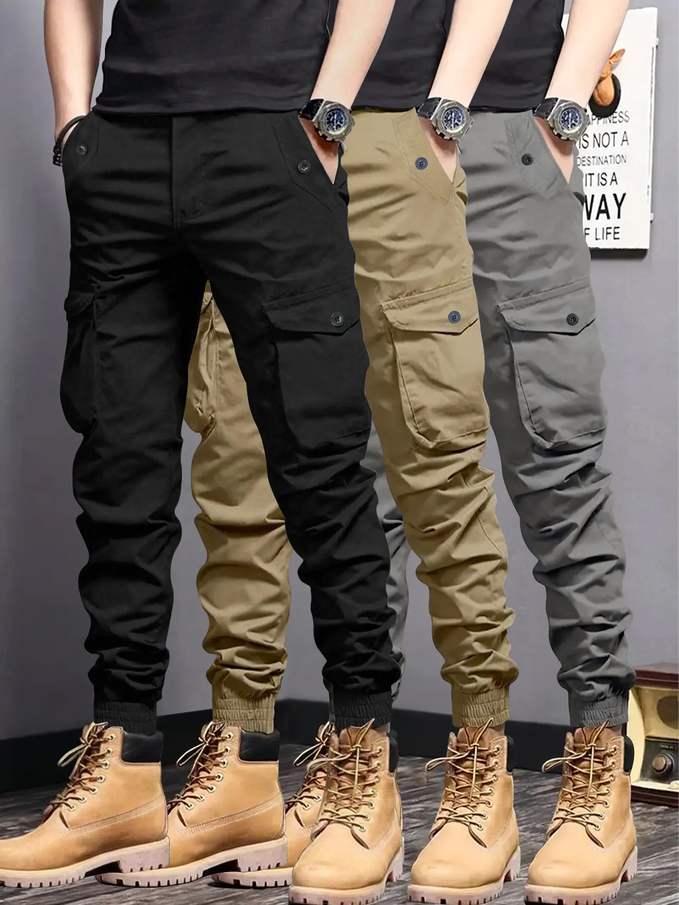 Men’s fashion drawstring jogger pants with flap pockets—multi-pocket design, comfortable and stylish—perfect for hiking, streetwear, and outdoor activities | Spring/Summer apparel, suitable for all seasons