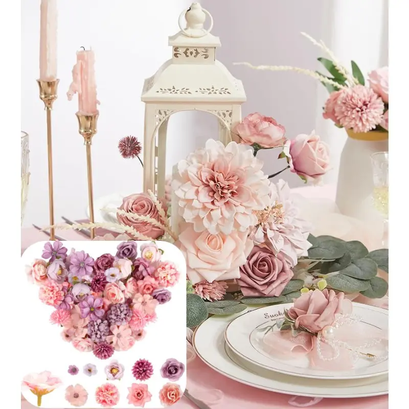 40PCS Silk Artificial Flower Heads Flowers for Crafts with 9 Styles Wedding, Home DIY, Handicrafts, Scrapbook Decoration - Perfect for Valentine's Day Christmas