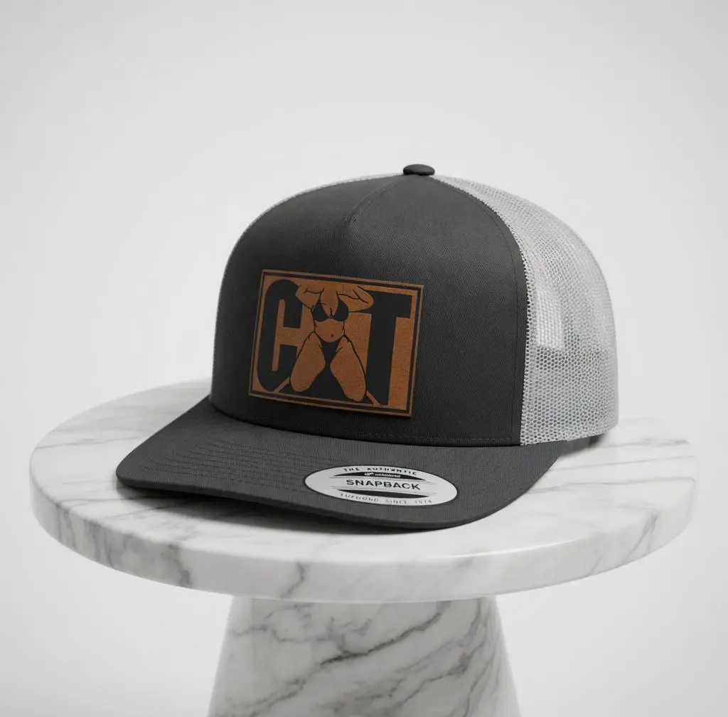 Trucker Hat with Leather Patch – Graphic Snapback Cap, Adjustable Outdoor Hat