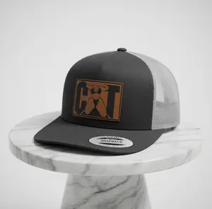 Trucker Hat with Leather Patch – Graphic Snapback Cap, Adjustable Outdoor Hat