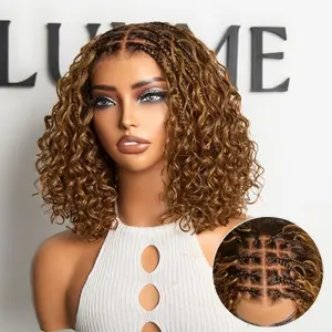 【Live】Luvme Ombre Brown Highlight Boho Braids Deep Curly Glueless 5x5 Closure Pre-Cut Lace Short Curly Wig 100% Human Hair