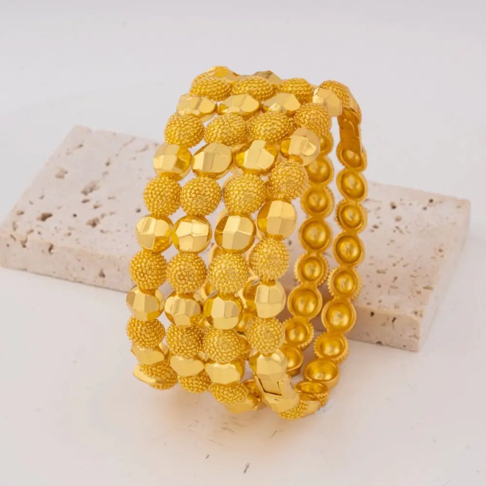 4pcs 24K Gold-Plated Women's Cuff Bracelet Luxury Gold Open- Europe and theUnited States fashion vintage gold-plated color traditional wedding bracelet, fashionable and trendy geometric patternas All-Season Fit, bracelets for Women
