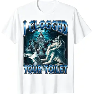 I Clogged Your Toilet Funny Alpha Wolf Brainrot Meme Graphic T-Shirt for Men Women : Clothing, Shoes & Jewelry long freedom red signature