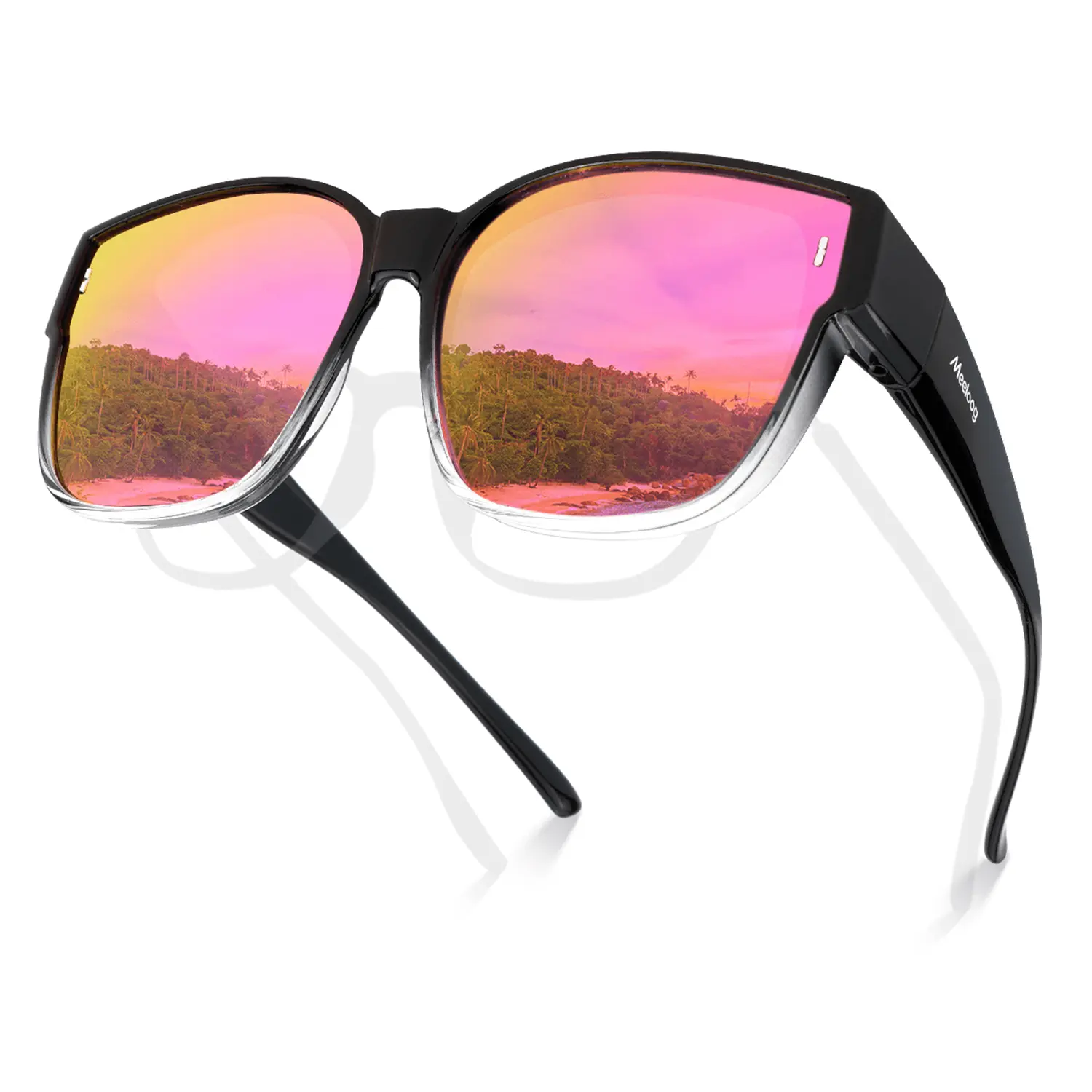 Meeloog Polarized Fit-Over Sunglasses for Men, Square Oversized TAC Lens Wear-Over Prescription Glasses, UV400 Anti-Glare Driving Shades, Trendy Casual Sunglasses, Eyewear Fashion, Safety Eyewear for Driving/OOTD, Valentine’s Day Gift ST0110