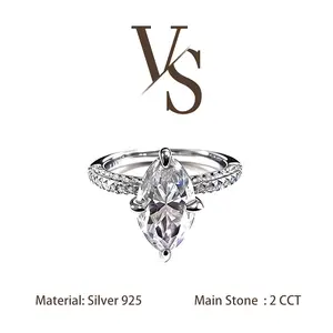 [Venus Jewelry] Full Synthetic Mossianite 2 CCT Marquise Cut Luxury Dainty Design Solid Silver 925 Ring