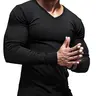 Lehmanlin Men's Slim-Fit Long-Sleeve V-Neck Knit Top — Stretchy ribbed fabric, warm base layer, solid-color pullover; suitable for fitness and outdoor activities.