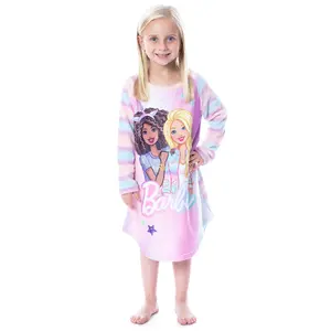 Mattel Barbie Girls' Raglan Kids Nightgown Pajama With Best Friend Unicorn