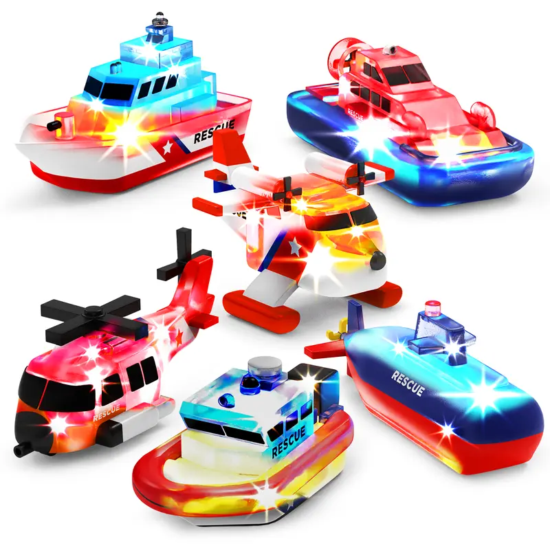 Tub Works 6-Pack Nautical Ocean Rescue Bathtoy for 6+ Months Babies - BPA-Free, Phthalate-Free, Waterproof LED Lights, Easy Grip, Touch Sensory, Cause-and-Effect Learning, Unisex Toddler Gift, Works in Bubble Baths, Pools, Showers