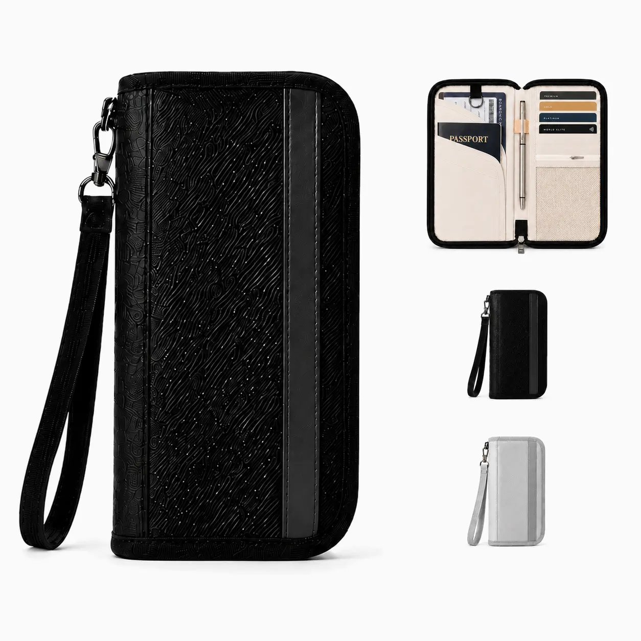 Fire-Resistant & Water-Resistant Travel Passport Holder Wallet with Detachable Shoulder Strap, Multi-Functional Organizer for Men and Women, Large Capacity for Passports, Cards, Cash, and Documents, 9.8 × 5.5 × 1.0 in