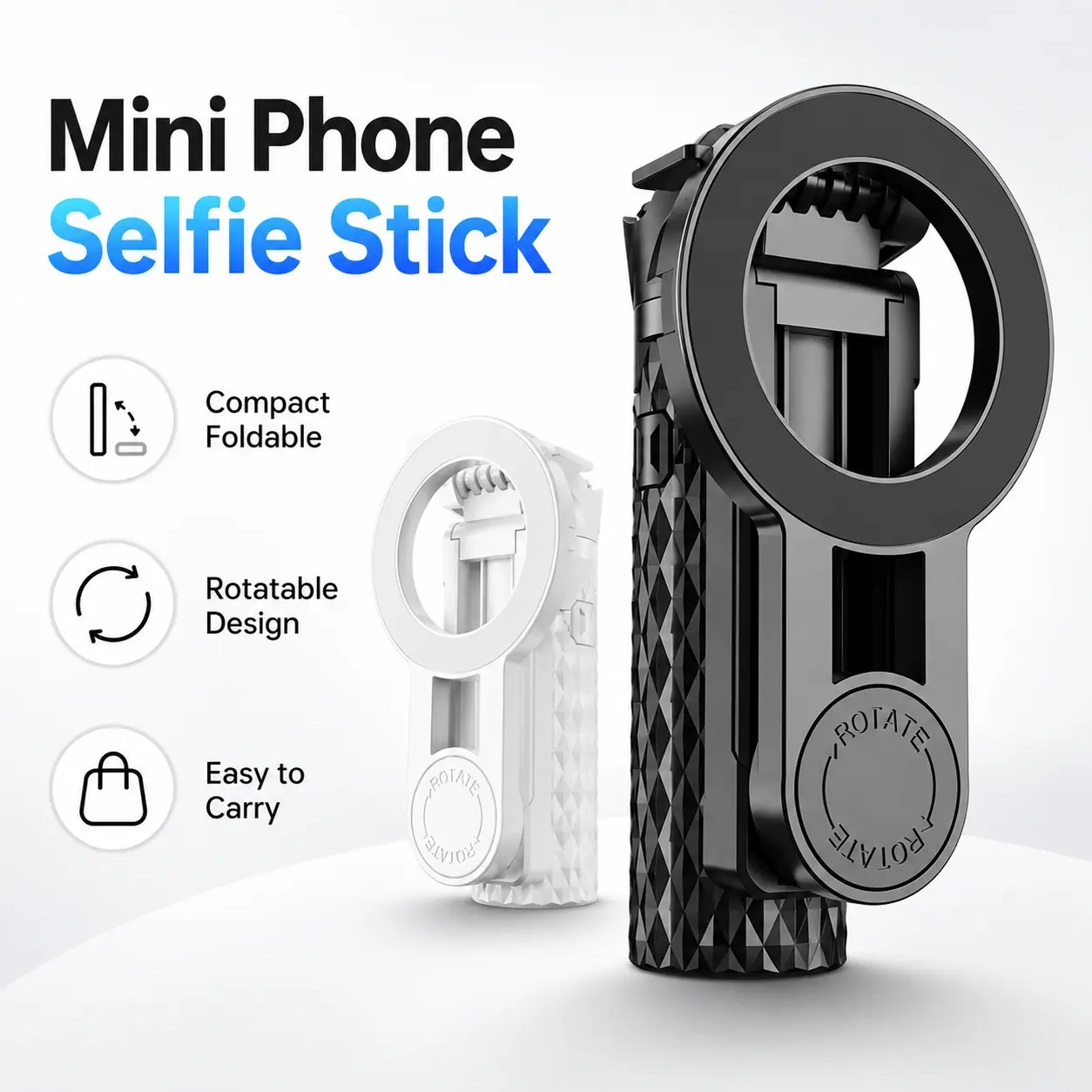 Ultra-Compact Mini Selfie Stick with Remote & Hidden Tripod - Extendable Handheld Travel Vlogging Gear for Smartphones