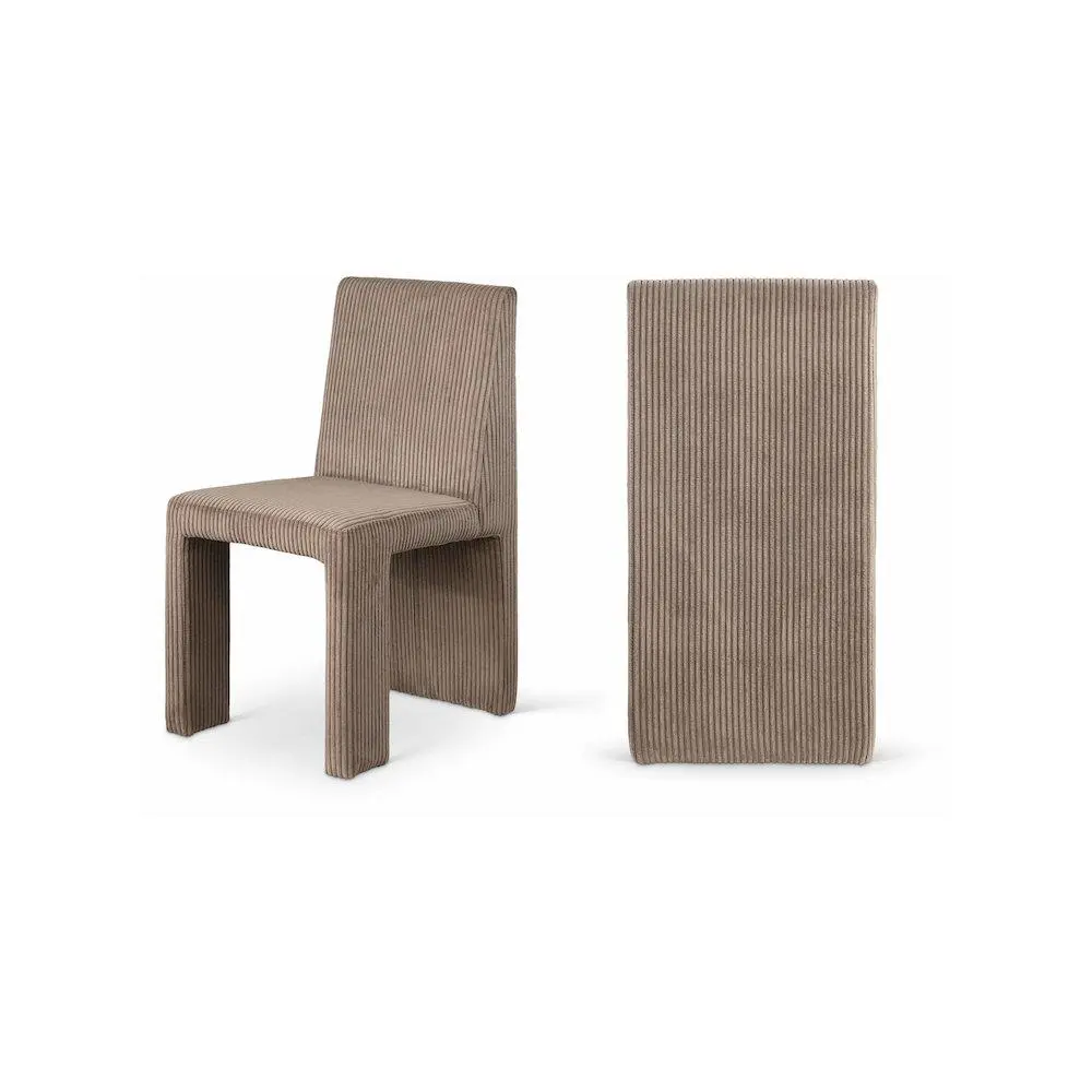 Art Deco Benson Upholstered Dining Chairs - Set of 2, Iron Frame, Brown Microsuede-Corduroy Fabric