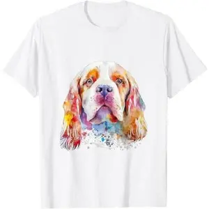 Clumber Spaniel Dog Colorful Watercolor Dog T-Shirt