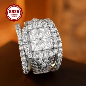 S925 sterling silver women's ring, luxurious inlaid with diamonds design, European and American luxury ins style, suitable for weddings, proposals, Valentine's Day for girlfriends, mother gifts.