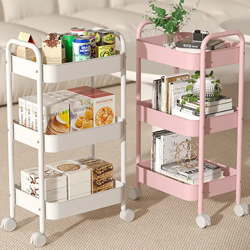 3-Tier Metal Frame Utility Slim Storage Cart with Wheels, Lock & Racks - Organiser with Handle for Narrow Kitchen, Bathroom Spaces (10kg Capacity)