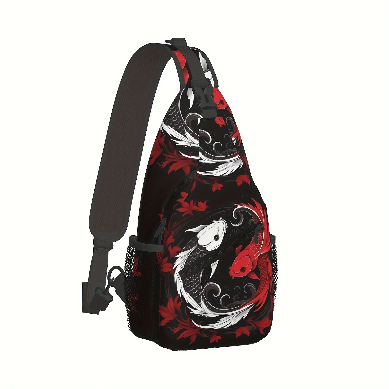 [Made in US] Crossbody Chest Bag Hiking Backpack Two Koi Tai Chi Yin Yang Shoulder Bag Folding Large Capacity Fashion Durable Can Be Used For Shopping, Work, Leisure Travel Beach Bag Fishing Backpack