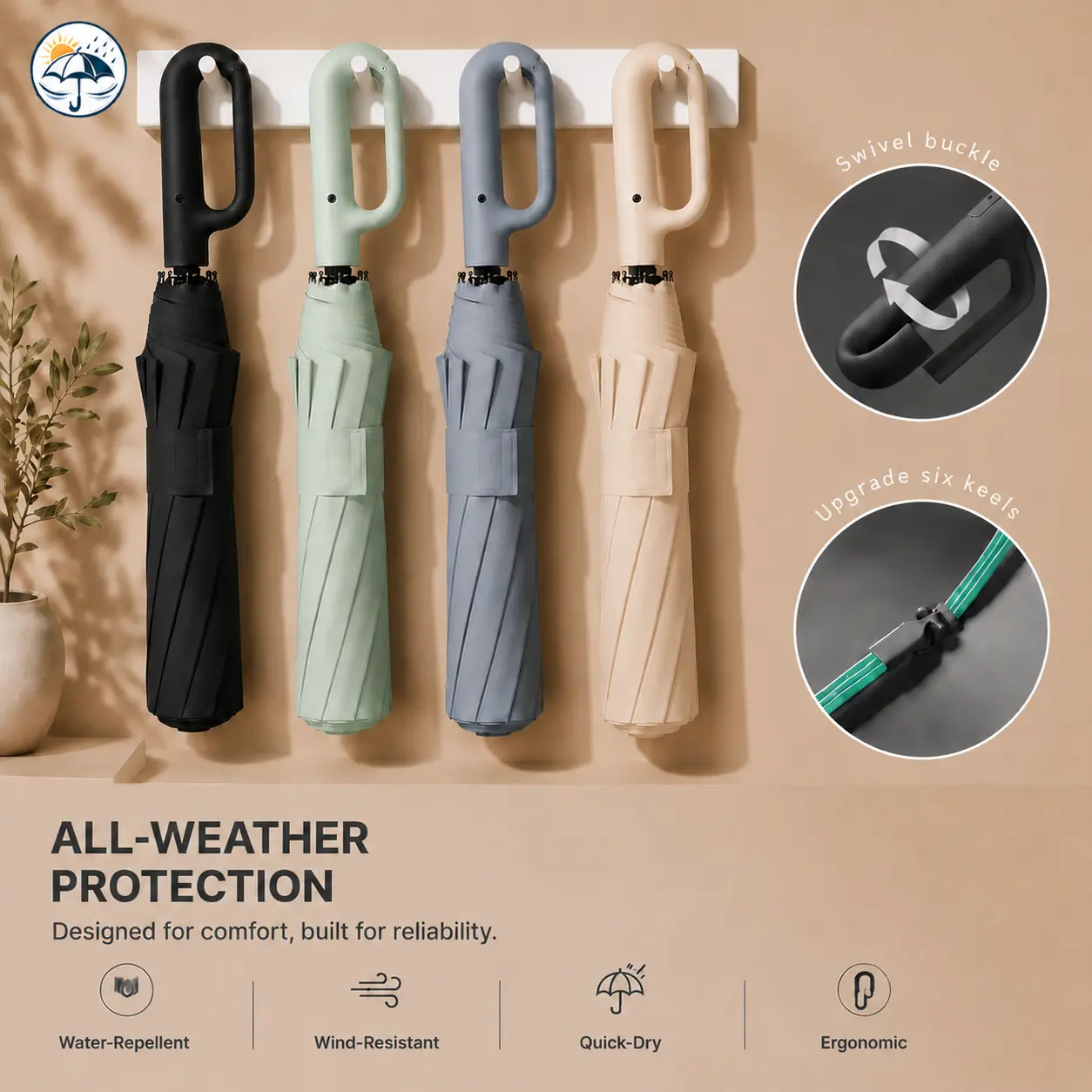 Automatic Open & Close Folding Umbrella, Reinforced 3+3 Frame, Waterproof Windproof Sun Protection, Lightweight Portable Umbrella for Men & Women, Rain & Shine, Earth Day, Valentines Day, Mother's Day
