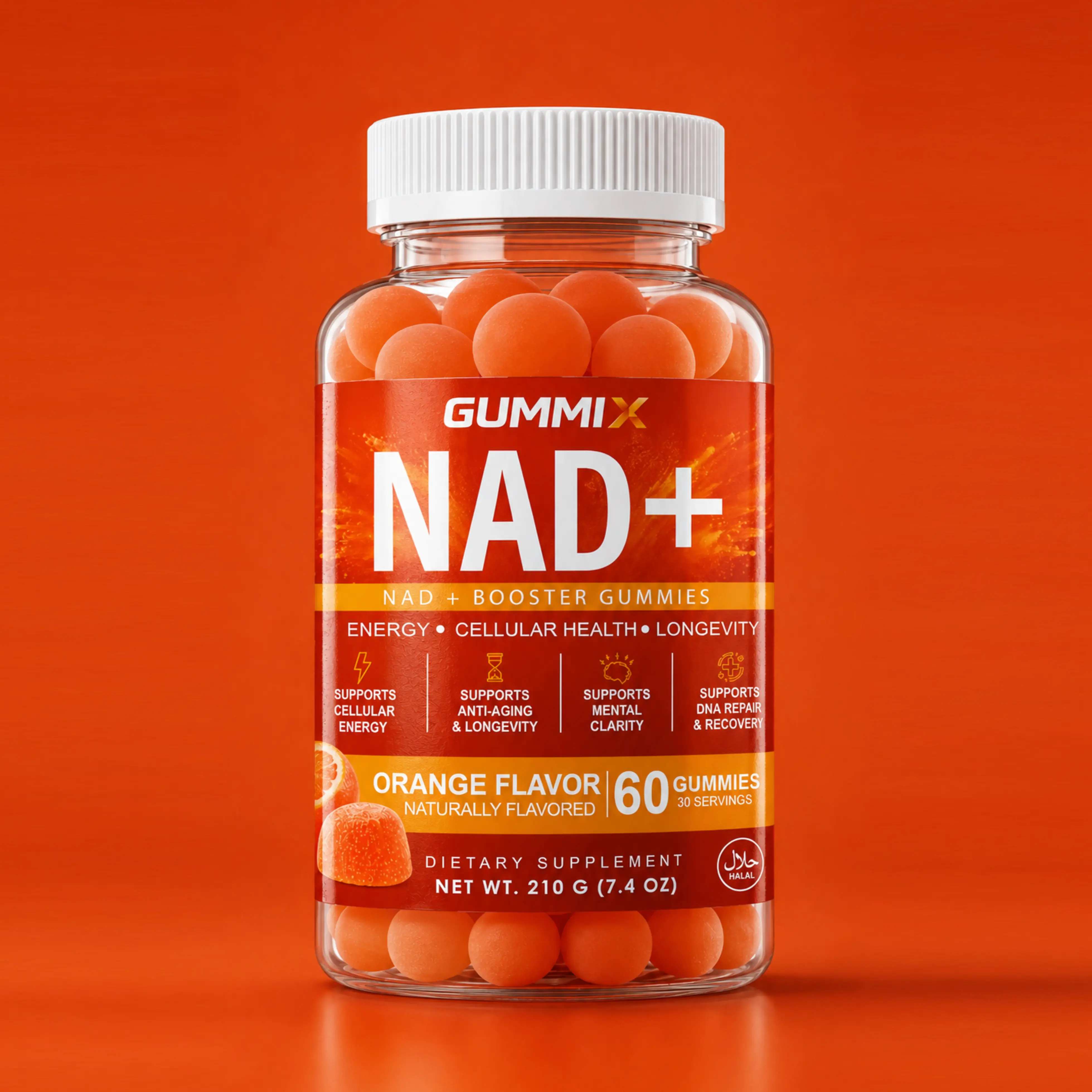 GummiX NAD+ Gummies | 750mg NAD+ | 300mg Nicotinamide Riboside | Sugar-Free | Halal | Strawberry | 60 Gummies