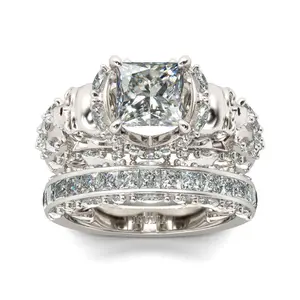 Jeulia Skull Engagement Ring Sets Sterling Silver Promise Eternity Band Rings Princess Cut with Cubic Zirconia Wedding Engagement Anniversary Promise Rings Bridal Sets s 925 bridal  ring Sterling Silver Zircon