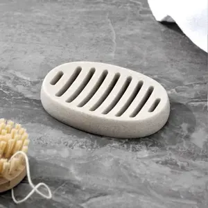 Self-Draining Soap Dish, Oval Stone Texture Resin Soap Holder, Bathroom & Kitchen Sink Accessories, Durable Bath Accessory, Soap Tray, Soap Saver, Soap Rack, Bathroom Supplies, Bathroom Organization