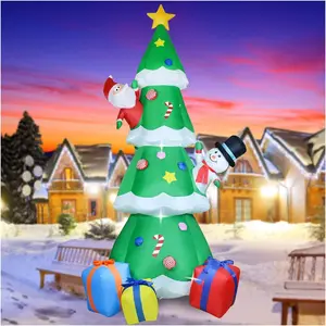 9Ft Christmas Inflatable Decoration Green Christmas Tree with Build in LED, Blow Inflatable Tree with Multicolor Gift Boxes and Star for Christmas Party Indoor,, Yard, Garden, Lawn Décor