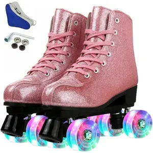 Roller Skates for Women, Holographic High Top PU Leather Rollerskates, Shiny Double-Row Four Wheels Skates for Women Men Boys Girls Aged 8-50 Indoor Outdoor
