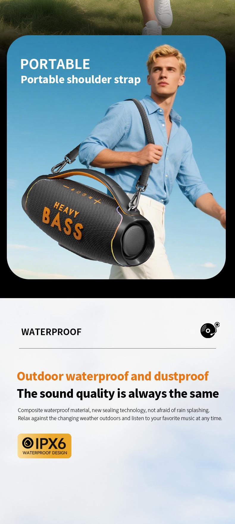 Upgraded Wireless Boombox with 360° Spatial Audio, Portable RGB Party Speaker with Carrying Strap, High Fidelity Sound for Outdoor Gatherings, Shocking Bass Cinema Quality Sound