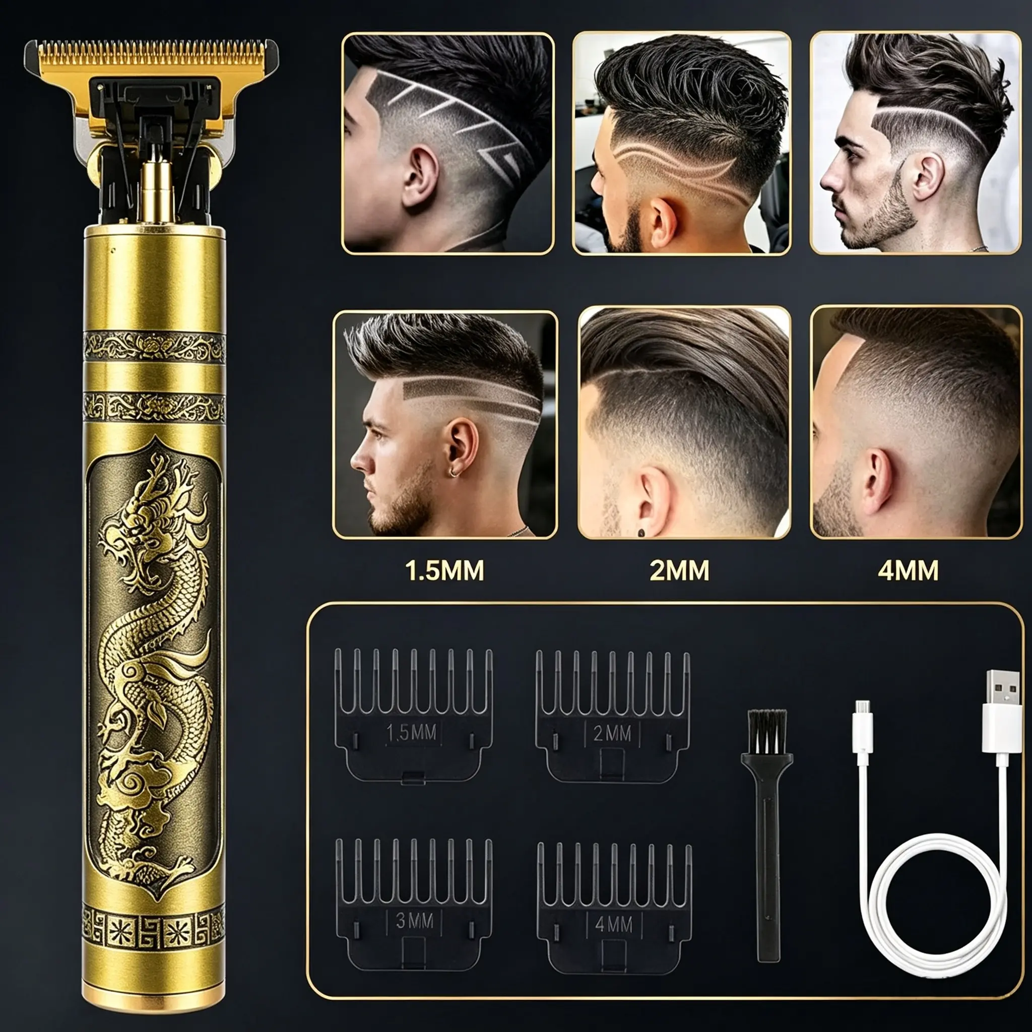 Cordless Electric Hair Clippers for Men - Rechargeable T-Blade Trimmer, 0-Gapped Edger, Beard Shaver & Hair Cutting Kit with Guide Combs, Lightweight & Smooth