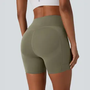 SpeedWave High Waisted Tummy Control Butt Lifting Pocket Contrast Mesh Quick Dry Workout Biker Shorts 5''