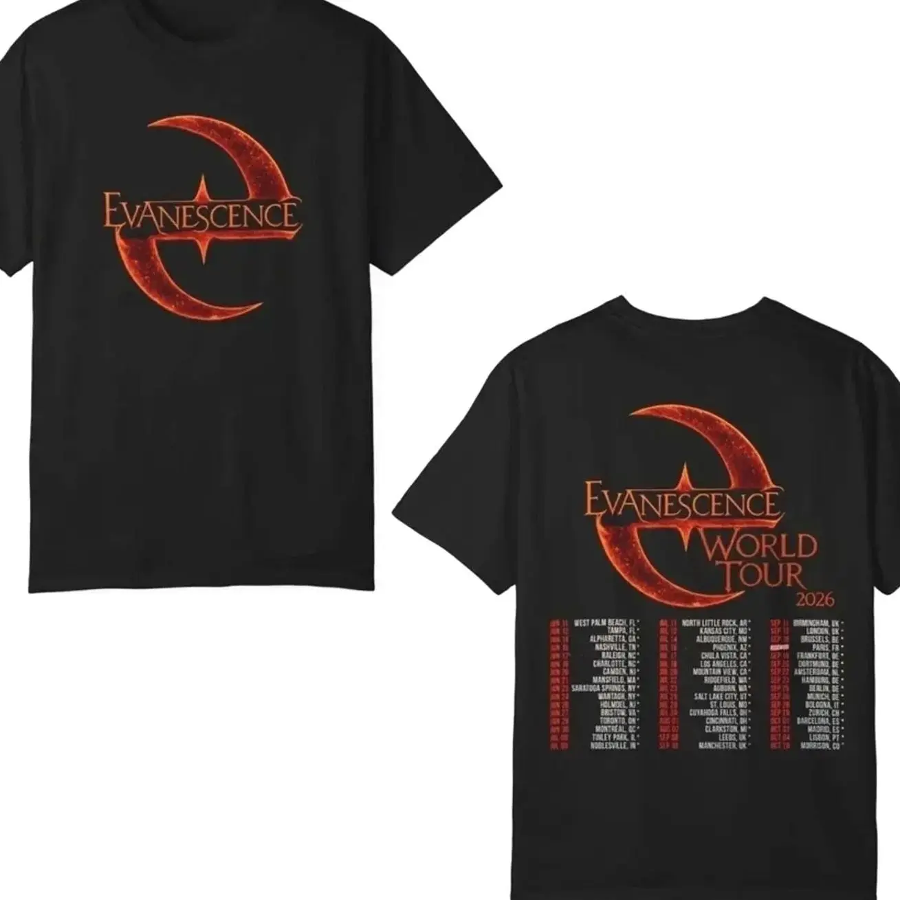 Evanescence Tour 2026 Rock Band Concert T-Shirt SPN 0JO