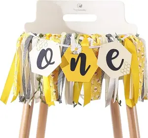 Bee Theme High Chair Banner for 1st Birthday - Happy Bee Day Decoration for Boys and Girls, Bumble Themed Party Decor