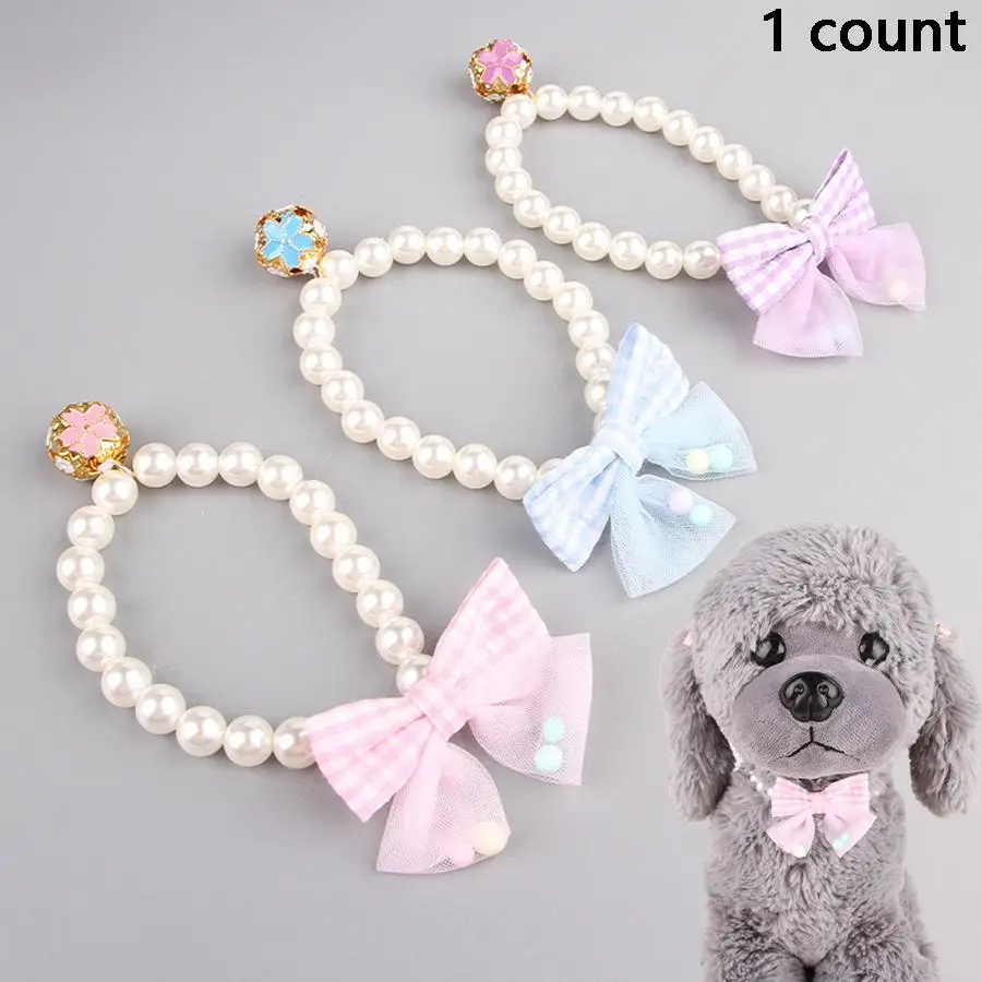 Cute Bowknot Design Pet Collar with Pearl Decor, Pet Necklace, Pet Accessories for Small Medium Dogs & Cats, Dog Decorations, Christmas Gift